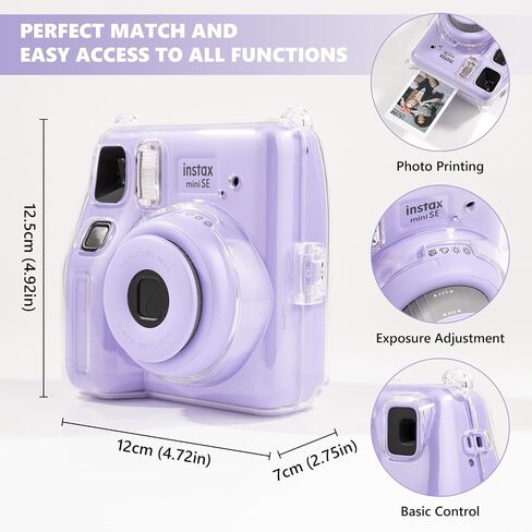Fuji Mini SE Clear Case, Hard PC Protective Case for Instax Mini SE Instant Camera with Cute Cartoon Sticker & Adjustable Shoulder Strap - Pink Hey Cat in Kuwait