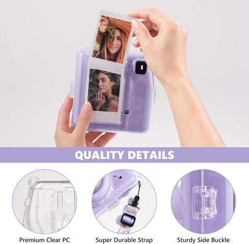 Fuji Mini SE Clear Case, Hard PC Protective Case for Instax Mini SE Instant Camera with Cute Cartoon Sticker & Adjustable Shoulder Strap - Pink Hey Cat in Kuwait