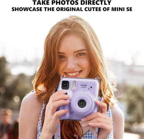Fuji Mini SE Clear Case, Hard PC Protective Case for Instax Mini SE Instant Camera with Cute Cartoon Sticker & Adjustable Shoulder Strap - Pink Hey Cat in Kuwait