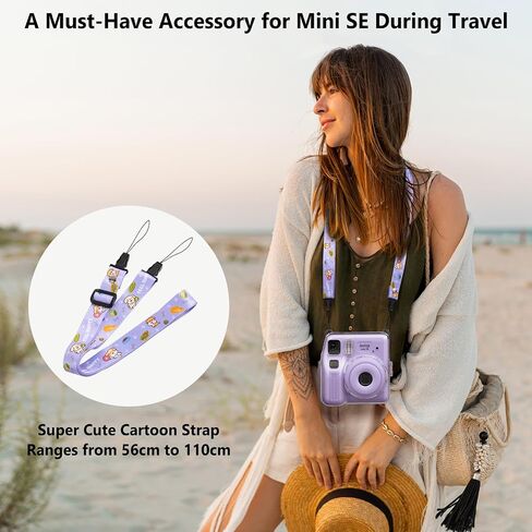 Fuji Mini SE Clear Case, Hard PC Protective Case for Instax Mini SE Instant Camera with Cute Cartoon Sticker & Adjustable Shoulder Strap - Pink Hey Cat in Kuwait