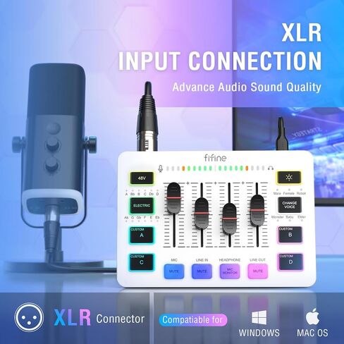 FIFINE Gaming Audio Mixer, Streaming RGB PC Mixer with XLR Microphone Interface, Individual Control, Volume Fader, Mute Button, 48V Phantom Power, for Podcast/Recording/Vocal/Game Voice-AmpliGame SC3 in Saudi Arabia