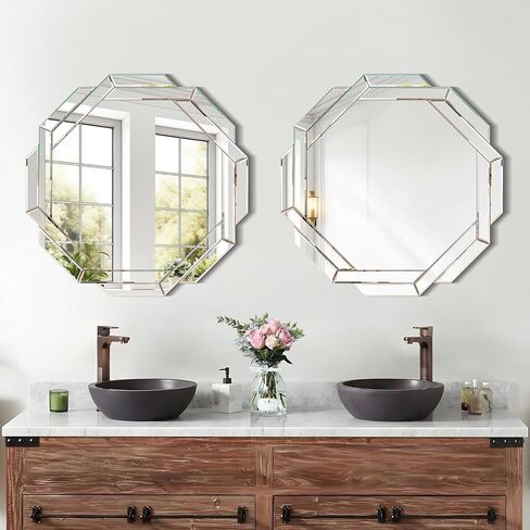 Bathroom Mirror 20"X28" Wall Mirror Decorative, Beveled Edge Frameless Mirror for Wall Octagonal Decorative Mirror Large Accent Mirror for Bathroom, Bedroom, Living Room and Enterway in Saudi Arabia