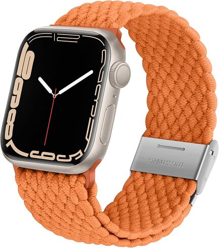 Anlinser Braided Solo Loop Compatible with Apple Watch Band 41mm 40mm 38mm, Elastic Nylon Sport Strap with Adjustable Buckle Designed for Apple Watch SE Series 9 8 7 6 5 4 3, Black/Orange in Kuwait