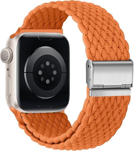 Anlinser Braided Solo Loop Compatible with Apple Watch Band 41mm 40mm 38mm, Elastic Nylon Sport Strap with Adjustable Buckle Designed for Apple Watch SE Series 9 8 7 6 5 4 3, Black/Orange in Kuwait