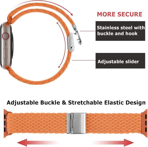 Anlinser Braided Solo Loop Compatible with Apple Watch Band 41mm 40mm 38mm, Elastic Nylon Sport Strap with Adjustable Buckle Designed for Apple Watch SE Series 9 8 7 6 5 4 3, Black/Orange in Kuwait