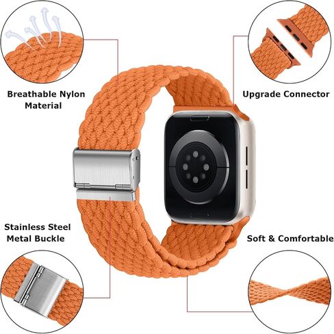 Anlinser Braided Solo Loop Compatible with Apple Watch Band 41mm 40mm 38mm, Elastic Nylon Sport Strap with Adjustable Buckle Designed for Apple Watch SE Series 9 8 7 6 5 4 3, Black/Orange in Kuwait
