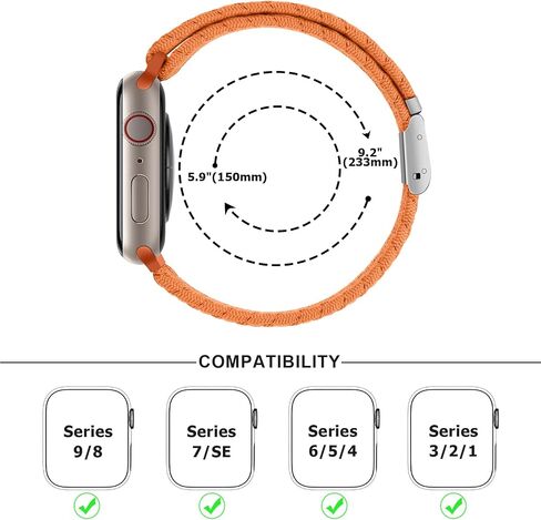 Anlinser Braided Solo Loop Compatible with Apple Watch Band 41mm 40mm 38mm, Elastic Nylon Sport Strap with Adjustable Buckle Designed for Apple Watch SE Series 9 8 7 6 5 4 3, Black/Orange in Kuwait