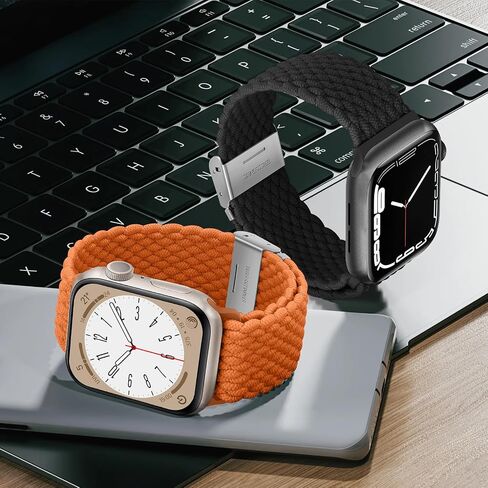 Anlinser Braided Solo Loop Compatible with Apple Watch Band 41mm 40mm 38mm, Elastic Nylon Sport Strap with Adjustable Buckle Designed for Apple Watch SE Series 9 8 7 6 5 4 3, Black/Orange in Kuwait