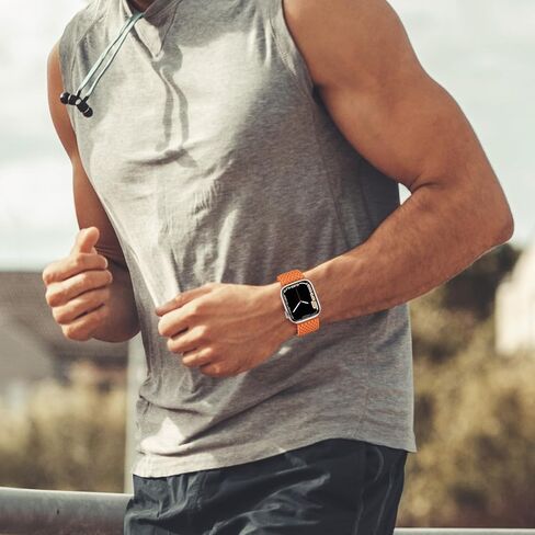 Anlinser Braided Solo Loop Compatible with Apple Watch Band 41mm 40mm 38mm, Elastic Nylon Sport Strap with Adjustable Buckle Designed for Apple Watch SE Series 9 8 7 6 5 4 3, Black/Orange in Kuwait