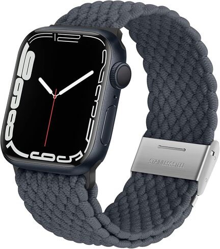 Anlinser Braided Solo Loop Compatible with Apple Watch Band 41mm 40mm 38mm, Elastic Nylon Sport Strap with Adjustable Buckle Designed for Apple Watch SE Series 9 8 7 6 5 4 3, Black/Orange in Kuwait