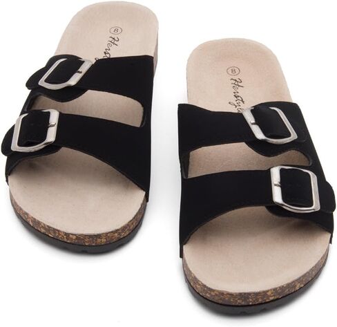 Herstyle Womens Cork Footbed Slides for Women, Double Strap Flat Sandals, Adjustable Buckle Comfort Slip On Shoes, Summer Beach Casual Walking Slippers in Saudi Arabia