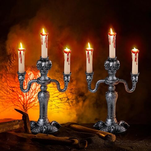 JOYIN 2 Pcs Light Up Haunted Candelabra Prop, LED Candles with 6-Hour Timer, Battery Operated Flickering Lights Candles for Halloween Home Decor Indoor Decoration Halloween Decoration in Saudi Arabia
