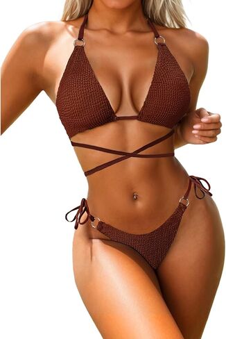 Women Sexy Rope Around Bikini Sets Two Piece Swimsuit Fashion Metal Ring Bathing Suit Swim Wear in Kuwait