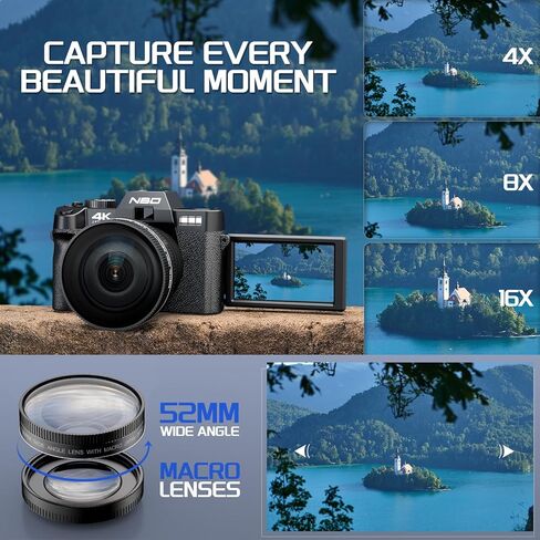 كاميرات NBD الرقمية للتصوير الفوتوغرافي، كاميرا تسجيل فيديو بتركيز تلقائي 48 ميجابكسل بدقة 4K لليوتيوب مع بطاقة TF سعة 32 جيجابايت وبطاريتين، وكاميرا فيديو مضادة للاهتزاز بتكبير 16X مع زاوية واسعة 52 مم وعدسة ماكرو (S100 PK) in Kuwait