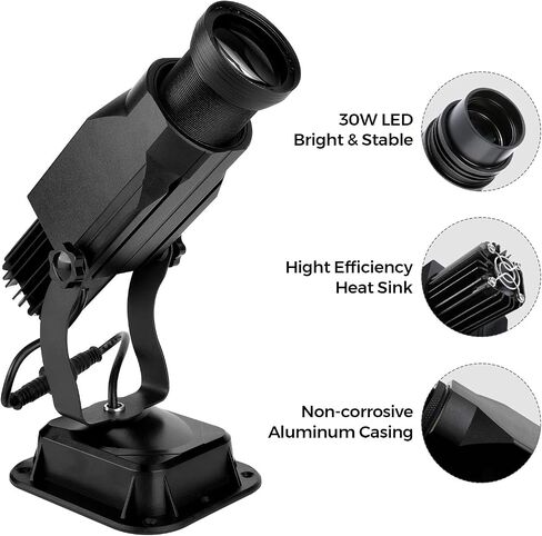 HILITING 30W LED Logo GOBO 2400 Lumens جهاز عرض دوار خارجي IP65 مقاوم للماء مع جهاز التحكم عن بعد وتأثير DJ بما في ذلك زجاج مخصص مجاني GOBO لعرض صورة لإعلان زفاف الشركة in Kuwait