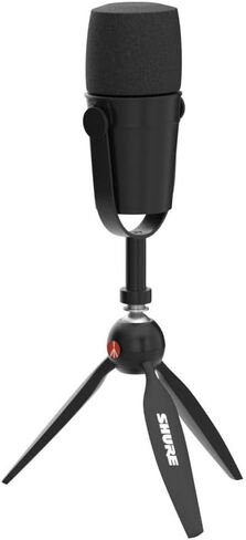 ميكروفون MV7-K-BNDL للبث مع حامل مانفروتو ثلاثي القوائم بتصميم ديناميكي مبتكر احترافي ومتين بمنفذي USB ومنفذ XLR من شور، لون اسود in Saudi Arabia