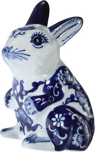 GANAZONO الأزرق والأبيض أرنب سيراميك تمثال الصينية زودياك أرنب تمثال الأرنب الحيوان النحت للعام الجديد ديكور للطاولات المنزل in Kuwait