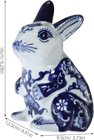 GANAZONO الأزرق والأبيض أرنب سيراميك تمثال الصينية زودياك أرنب تمثال الأرنب الحيوان النحت للعام الجديد ديكور للطاولات المنزل in Kuwait