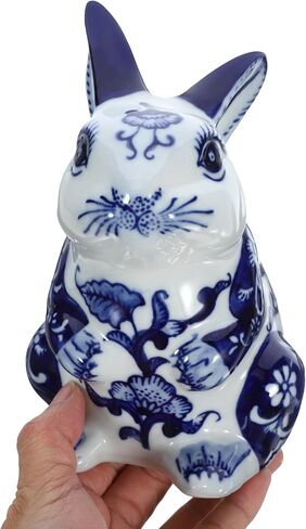 GANAZONO الأزرق والأبيض أرنب سيراميك تمثال الصينية زودياك أرنب تمثال الأرنب الحيوان النحت للعام الجديد ديكور للطاولات المنزل in Kuwait