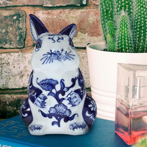 GANAZONO الأزرق والأبيض أرنب سيراميك تمثال الصينية زودياك أرنب تمثال الأرنب الحيوان النحت للعام الجديد ديكور للطاولات المنزل in Kuwait