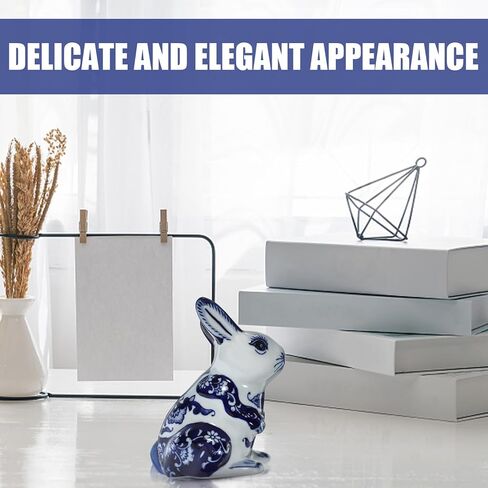 GANAZONO الأزرق والأبيض أرنب سيراميك تمثال الصينية زودياك أرنب تمثال الأرنب الحيوان النحت للعام الجديد ديكور للطاولات المنزل in Kuwait