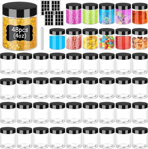 2oz Plastic Jars with Lids 36PCS Small Cosmetic Slime Containers Clear Travel Round Jars Empty Sample Containers Leak Proof Pot Jars with Black Lids for Lotion and Cream Acrylic Powder Lip Scrubs in Saudi Arabia