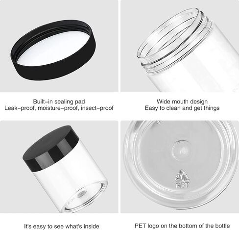 2oz Plastic Jars with Lids 36PCS Small Cosmetic Slime Containers Clear Travel Round Jars Empty Sample Containers Leak Proof Pot Jars with Black Lids for Lotion and Cream Acrylic Powder Lip Scrubs in Saudi Arabia