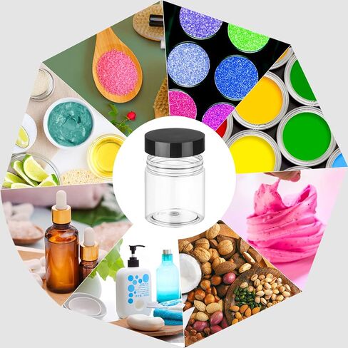 2oz Plastic Jars with Lids 36PCS Small Cosmetic Slime Containers Clear Travel Round Jars Empty Sample Containers Leak Proof Pot Jars with Black Lids for Lotion and Cream Acrylic Powder Lip Scrubs in Saudi Arabia