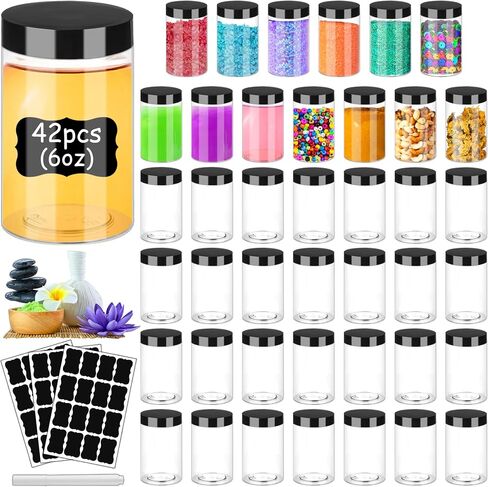 2oz Plastic Jars with Lids 36PCS Small Cosmetic Slime Containers Clear Travel Round Jars Empty Sample Containers Leak Proof Pot Jars with Black Lids for Lotion and Cream Acrylic Powder Lip Scrubs in Saudi Arabia