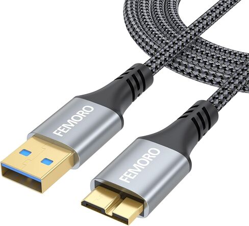 كابل القرص الصلب FEMORO بطول 3 أقدام، سلك USB 3.0 A إلى Micro B خارجي 5 جيجابت في الثانية ذكر إلى ذكر متوافق مع حاوية القرص الصلب لكاميرا الكمبيوتر اللوحي Seagate WD My Passport Xbox الهاتف الخلوي in Kuwait
