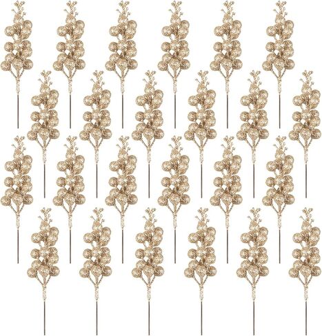 24 Pack Glitter Silver Berry Stems,7.5 Inch Christmas Sparking Silver Faux Winter Berry Sprigs,Artificial Silver Berries Branches for Christmas Tree Garland Wreath Crafts Season Winter Home Decor in Saudi Arabia