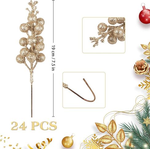24 Pack Glitter Silver Berry Stems,7.5 Inch Christmas Sparking Silver Faux Winter Berry Sprigs,Artificial Silver Berries Branches for Christmas Tree Garland Wreath Crafts Season Winter Home Decor in Saudi Arabia