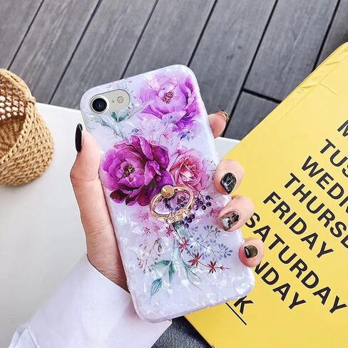 Qokey Compatible with iPhone SE Case 2022/2020,iPhone 8/ 7 Case 4.7 inch Flower Cute Fashion Cover for Women Girl 360 Degree Rotating Ring Kickstand Soft TPU Shockproof Rose Butterfly in Kuwait