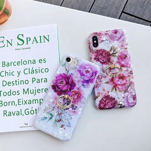 Qokey Compatible with iPhone SE Case 2022/2020,iPhone 8/ 7 Case 4.7 inch Flower Cute Fashion Cover for Women Girl 360 Degree Rotating Ring Kickstand Soft TPU Shockproof Rose Butterfly in Kuwait