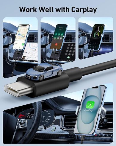كابل Carplay للسيارة لهاتف iPhone 15/15 Plus/15 Pro Max، 2 حزمة USB A إلى USB C لسلك Carplay USB C، كابل iPad USB C iPad Pro 13/12.9/11 بوصة iPad Air 5/4 كابل شحن سلك شاحن سيارة صغير 3FT in Kuwait