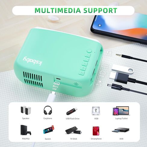 Portable Projector, ksbaby Outdoor Projector, LED Aesthetic Video Mini Projector for Outdoor Portable Movies Compatible with HDMI, USB, Laptop, TV Stick, iOS and Android Phone in Saudi Arabia
