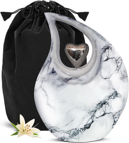 Teardrop Urn for Human Ashes - Decorative Cremation Urn for Ashes for Men & Women - Handcrafted Funeral Urn for Male & Female - Honor Your Loved One with Burial Urn (Snow White, Large) in Saudi Arabia