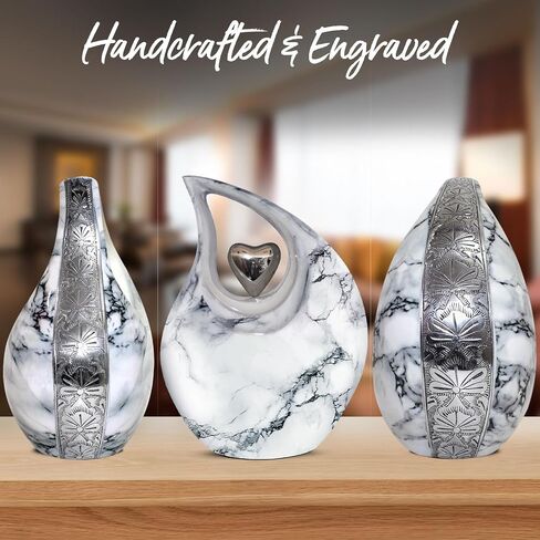 Teardrop Urn for Human Ashes - Decorative Cremation Urn for Ashes for Men & Women - Handcrafted Funeral Urn for Male & Female - Honor Your Loved One with Burial Urn (Snow White, Large) in Saudi Arabia