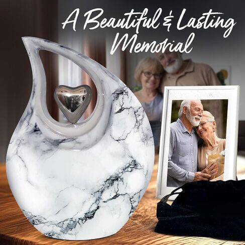 Teardrop Urn for Human Ashes - Decorative Cremation Urn for Ashes for Men & Women - Handcrafted Funeral Urn for Male & Female - Honor Your Loved One with Burial Urn (Snow White, Large) in Saudi Arabia
