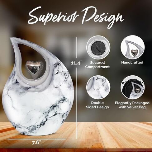 Teardrop Urn for Human Ashes - Decorative Cremation Urn for Ashes for Men & Women - Handcrafted Funeral Urn for Male & Female - Honor Your Loved One with Burial Urn (Snow White, Large) in Saudi Arabia