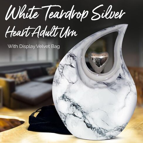 Teardrop Urn for Human Ashes - Decorative Cremation Urn for Ashes for Men & Women - Handcrafted Funeral Urn for Male & Female - Honor Your Loved One with Burial Urn (Snow White, Large) in Saudi Arabia
