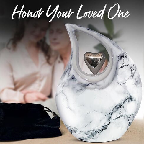 Teardrop Urn for Human Ashes - Decorative Cremation Urn for Ashes for Men & Women - Handcrafted Funeral Urn for Male & Female - Honor Your Loved One with Burial Urn (Snow White, Large) in Saudi Arabia