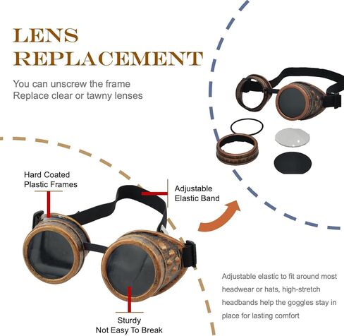 نظارات Steampunk الكلاسيكية النحاسية الريفية نظارات سايبر Welding القوطي in Kuwait