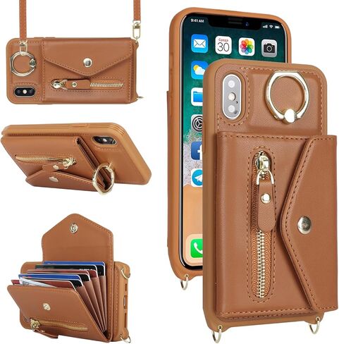 iPhone Xs Max Case with Zipper Card Holders and Strap for Women, iPhone Xs max Phone Case Wallet Compatible PU Leather Button Flip Shockproof Wallet Case for iPhone Xs Max-Pink in Kuwait