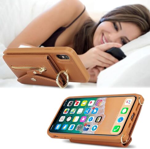 iPhone Xs Max Case with Zipper Card Holders and Strap for Women, iPhone Xs max Phone Case Wallet Compatible PU Leather Button Flip Shockproof Wallet Case for iPhone Xs Max-Pink in Kuwait