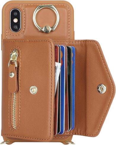 iPhone Xs Max Case with Zipper Card Holders and Strap for Women, iPhone Xs max Phone Case Wallet Compatible PU Leather Button Flip Shockproof Wallet Case for iPhone Xs Max-Pink in Kuwait