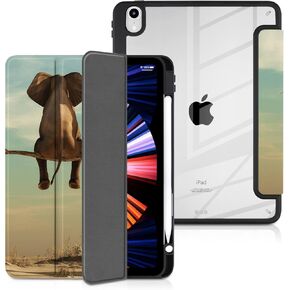 Batianda Case for 2022 iPad 10th Generation 10.9 inch [Built-in Pencil Holder] Shockproof Cover with Clear Transparent Back Shell TPU Bumper Auto Sleep/Wake, Flowers