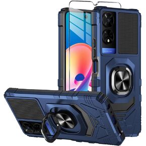 for TCL 50 XE 5G Phone Case TCL 50 XE Nxtpaper 5G Case with Tempered Glass Screen Protector,Military Grade Heavy Duty Shockproof Protective Cover,with Ring Kickstand for 50 XE 5G (Black)