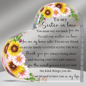 Sisters Gifts from Sister Acrylic Heart Keepsake Plaque for Sister Side by Side or Miles Apart Gift Sister in Law Gifts Inspiring Paperweight Gift Sister Gift for Birthday Wedding (Heart)