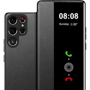 for Samsung Galaxy S23 Ultra Case Flip Leather Cover Clear S-View, for Samsung Galaxy S23 Ultra Phone Case Smart Window Hard Flip Shockproof Protective Cover for Samsung S23 Ultra 5G Case Clear View